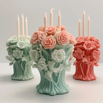 Molde de silicona para jabón de peonía de ratán con forma de columna de flores de rosas románticas para decoración de cenas a la luz de las velas de chocolate para San Valentín