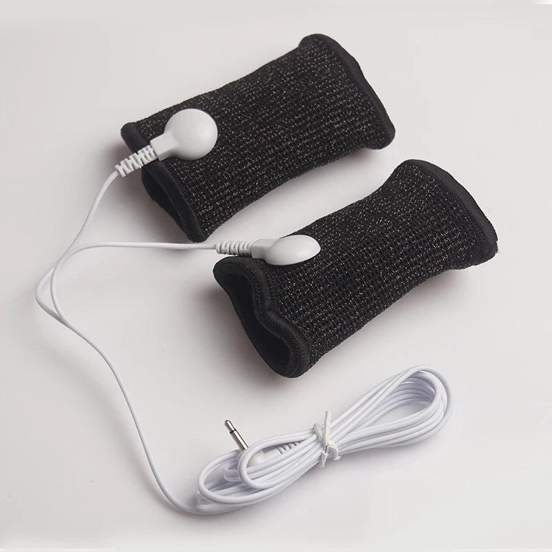 Funda de pene con fibra conductora para electrochoque BDSM, anillos para escroto, estimulación eléctrica, terapia de pene, productos sexuales masculinos para agrandar el pene.