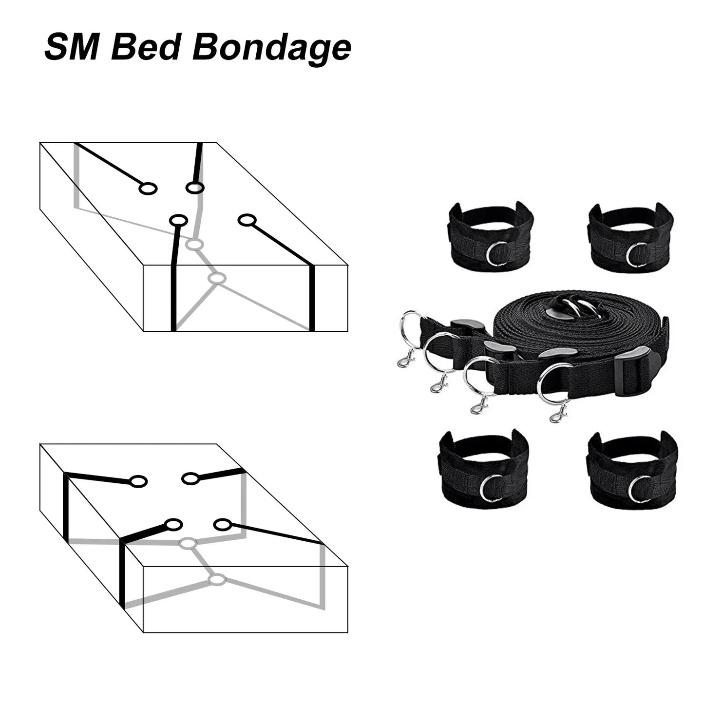 BDSM Bondage Restraint Set for Couples – Adjustable Handcuffs & Ankle Cuffs with Bed Straps,Soft SM Cuffs for Erotic Adult Games
