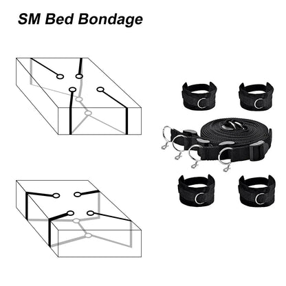 BDSM Bondage Restraint Set for Couples – Adjustable Handcuffs & Ankle Cuffs with Bed Straps,Soft SM Cuffs for Erotic Adult Games