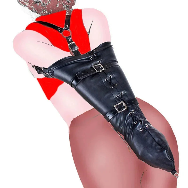 BDSM Zwangsjacke / Armbinder,Leder Deluxe Armbinder Fesseln,Bondage-Handschuhe hinter dem Rücken,Sexspielzeug für Paare Sex Shop