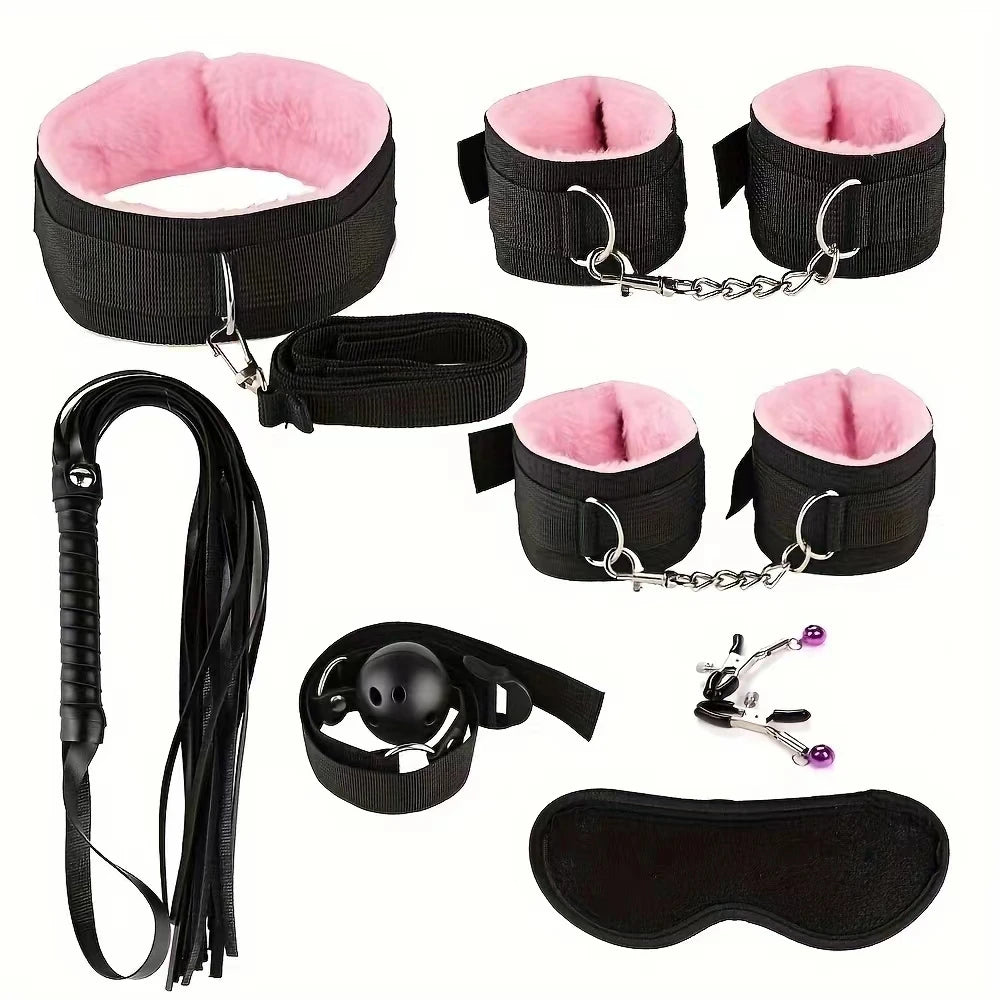 Sex Toy BDSM Kits Plush Bondage Set Handcuffs Sex Games Whip Gag Nipple Clamps Toys For Couples Exotic Accessories No Vibrator