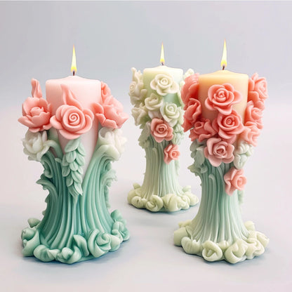 Molde de silicona para jabón de peonía de ratán con forma de columna de flores de rosas románticas para decoración de cenas a la luz de las velas de chocolate para San Valentín