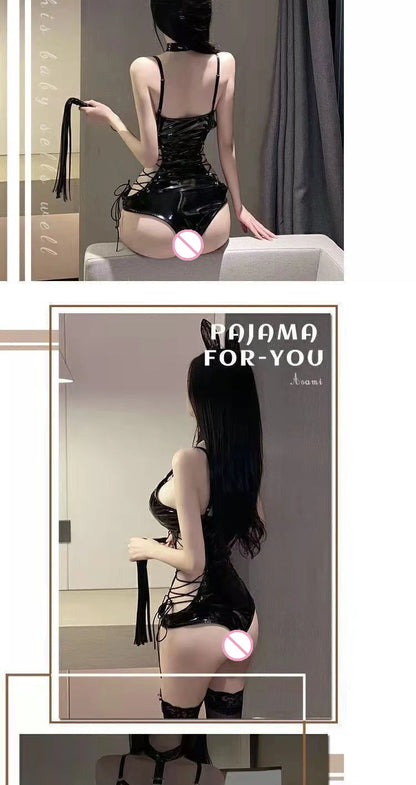 Body de látex BDSM, disfraz de reina, vestido fetiche sexy, malla transparente, conjunto de lencería erótica ajustada para mujer