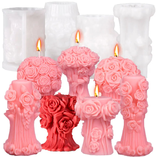 Romantische Rose Blume Spalte Hochzeit Kerze Rattan Pfingstrose Seife Silikon Form Valentinstag Schokolade Candlelight Dinner Decor