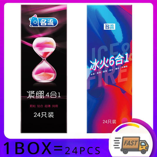 24Pcs Passion Condoms Ice Fire Feeling Penis Sleeves Ultrathin Lasting Condom Contraception Erotic Goods for Couple Sexshop