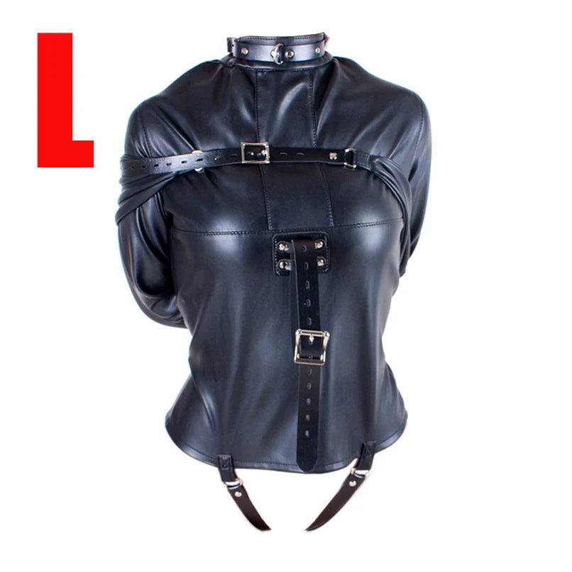 BDSM Leather Armbinder Restraint Straitjacket Sex Toy,Straight Jacket Bondage Adjustable Belt,Slave Cosplay Women's Sexy Costume