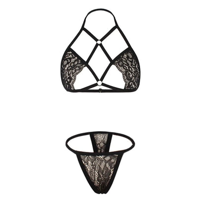Sexy Bandage Lingerie Set For Women Lace Corsets Women Perspective Porn Bra And Thong Set Ultra Thin Sexy Lingerie LenceríA