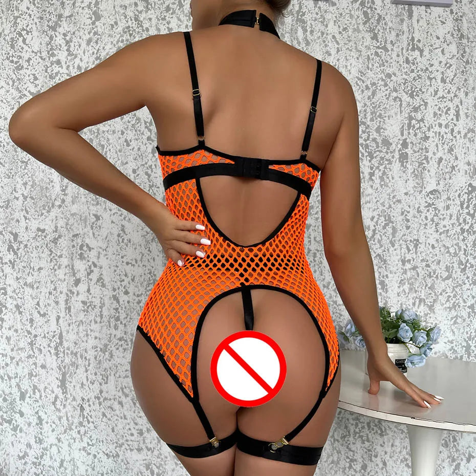 JSY Sexy Lingerie Set For Women's Body Underwear Transparent Mesh Nightgown Bodysuit Sleepwear Erotic Lingerie Porno Costumes