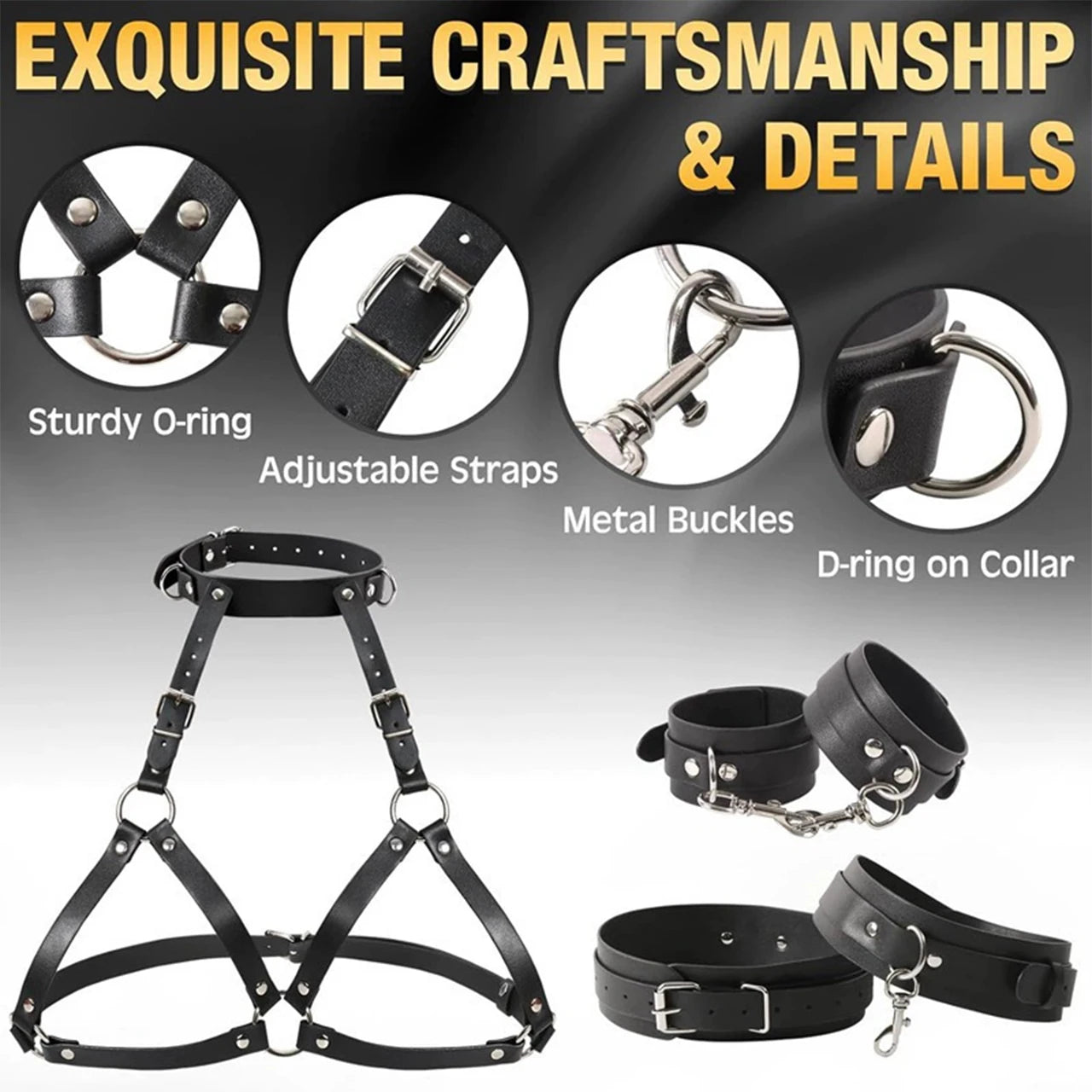 BDSM Sex Bondage Breast Restraints Thigh Sling,Leather Neck to Thigh Chest Restraints Harness Bed Restraints, Sex Toys for Women