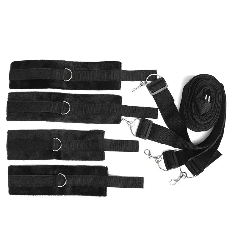BDSM Bondage Restraint Set for Couples – Adjustable Handcuffs & Ankle Cuffs with Bed Straps,Soft SM Cuffs for Erotic Adult Games
