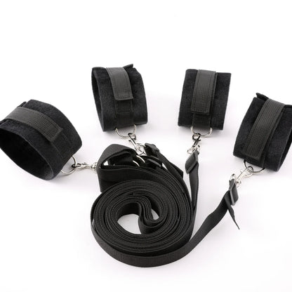 BDSM Bondage Restraint Set for Couples – Adjustable Handcuffs & Ankle Cuffs with Bed Straps,Soft SM Cuffs for Erotic Adult Games