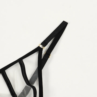 2024 Summer New Triangle Cup Erotic Lingerie Sexy See-Through Mesh Splicing Four-Piece Set