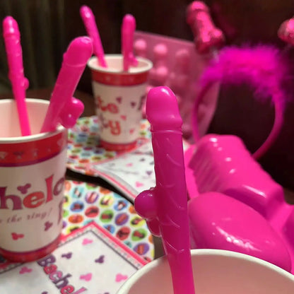 Bachelorette Party Accessories Rose Pink Funny Penis Table Decorations Dick Straw Plate Cups Wedding Favor Ideas Gift for Guest