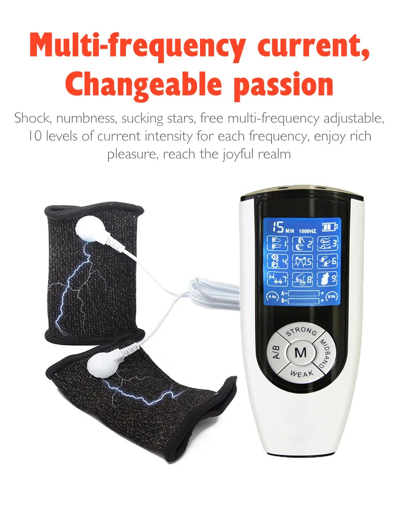 Funda de pene con fibra conductora para electrochoque BDSM, anillos para escroto, estimulación eléctrica, terapia de pene, productos sexuales masculinos para agrandar el pene.