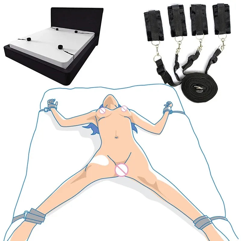 BDSM Bondage Restraint Set for Couples – Adjustable Handcuffs & Ankle Cuffs with Bed Straps,Soft SM Cuffs for Erotic Adult Games