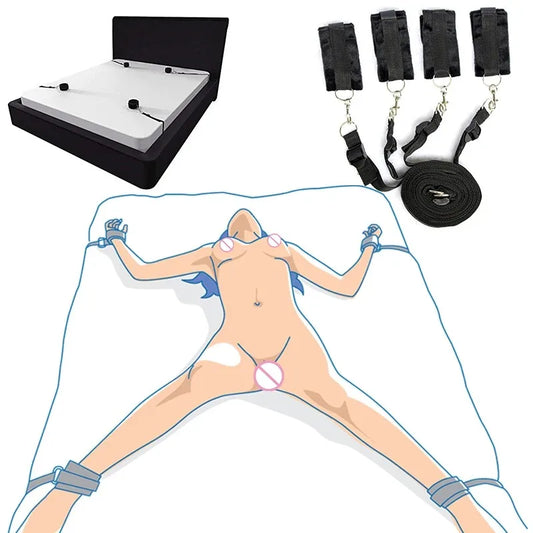 BDSM Bondage Restraint Set for Couples – Adjustable Handcuffs & Ankle Cuffs with Bed Straps,Soft SM Cuffs for Erotic Adult Games