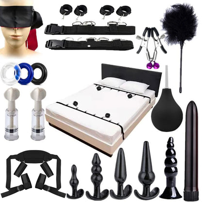 BDSM Set Spielzeug Sex Handschellen für Paare Erwachsene Kit Bdsm Peitsche Anal Plug Vibrator Augenbinde Strapon Bett Bondage Sexuelle Handschellen Sexy