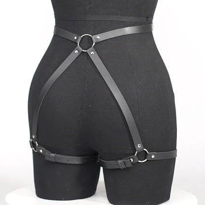 Arnés gótico BDSM de cuero sintético para glúteos y ligas, conjunto de lencería sexy para mujer, arnés de piernas para bondage corporal BDSM, conjuntos eróticos fetiche