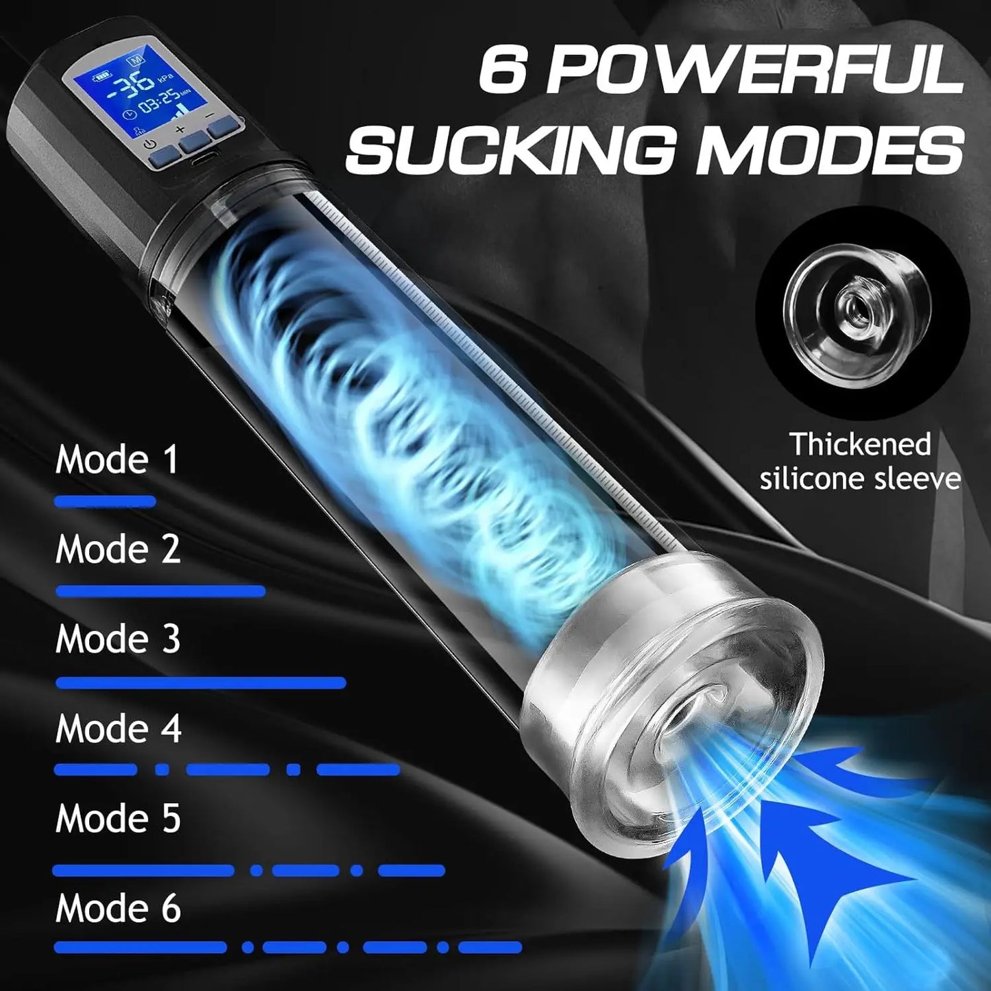 Sex Toys For Men 6 Powerful Sucking Modes LCD Display Electric Vacuum Penis Enlargement Extend Training Pump For Men