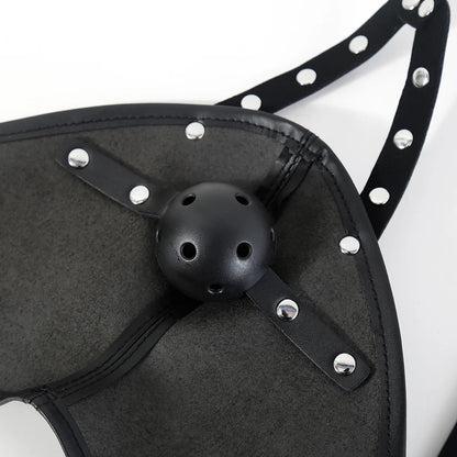 Máscara de cuero con capucha para SM, arnés de bondage BDSM, mordaza, máscara con bola, mordaza para la boca, fetiche erótico, restricción de esclavos, juguetes sexuales para parejas.