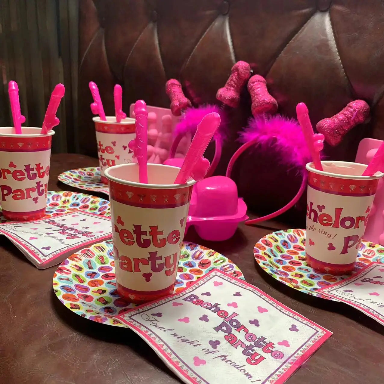 Bachelorette Party Accessories Rose Pink Funny Penis Table Decorations Dick Straw Plate Cups Wedding Favor Ideas Gift for Guest