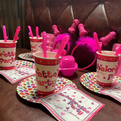 Bachelorette Party Accessories Rose Pink Funny Penis Table Decorations Dick Straw Plate Cups Wedding Favor Ideas Gift for Guest