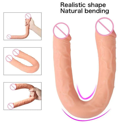 Doppelseitiger Dildo für Frauen, flexibel, realistisch, Doppelpenetration, Erwachsenenspielzeug für vaginale und anale Stimulation, für lesbische Doppelpenis