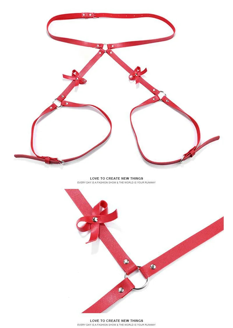 Arnés gótico BDSM de cuero sintético para glúteos y ligas, conjunto de lencería sexy para mujer, arnés de piernas para bondage corporal BDSM, conjuntos eróticos fetiche