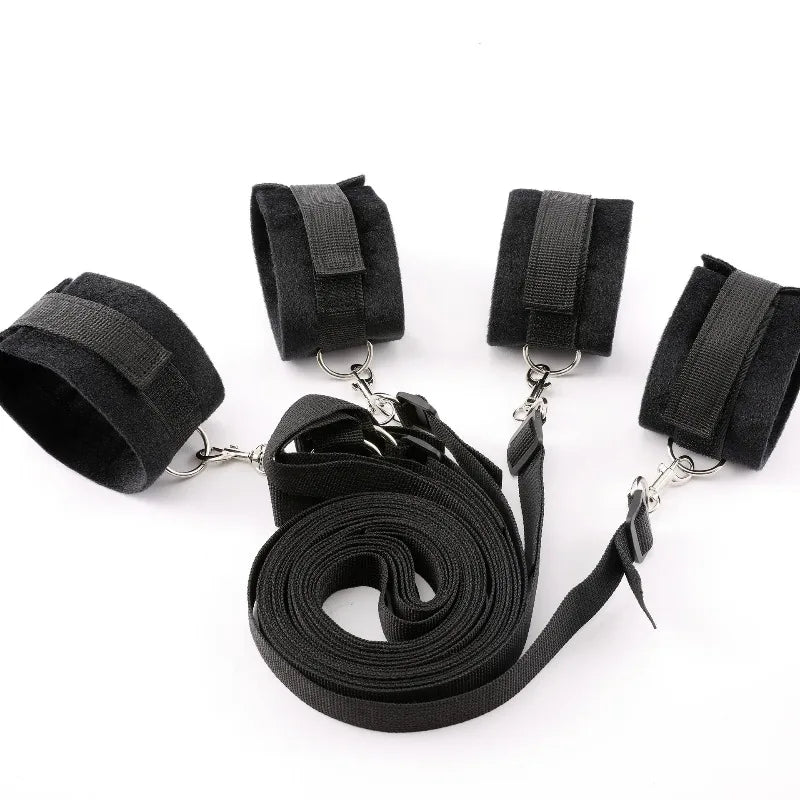 BDSM Bondage Restraint Set for Couples – Adjustable Handcuffs & Ankle Cuffs with Bed Straps,Soft SM Cuffs for Erotic Adult Games
