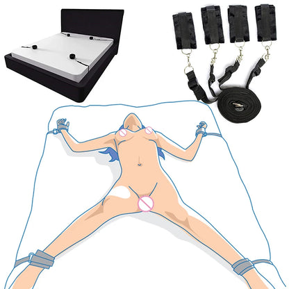 BDSM Bondage Restraint Set for Couples – Adjustable Handcuffs & Ankle Cuffs with Bed Straps,Soft SM Cuffs for Erotic Adult Games