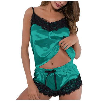 Lingeries Sexy Hot Simulation Silk Lace Underwear Women'S Comfortable Shorts Set Nightwear Sexy Lingerie Sets Thin Pajamas Sets