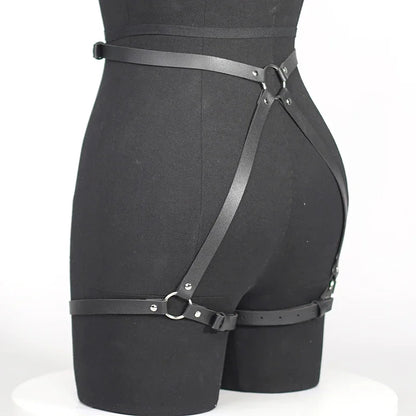 Arnés gótico BDSM de cuero sintético para glúteos y ligas, conjunto de lencería sexy para mujer, arnés de piernas para bondage corporal BDSM, conjuntos eróticos fetiche