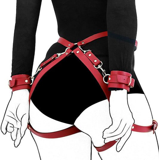 Kits de bondage BDSM, correas de sujeción con esposas en el trasero, esposas traseras para mujeres, juegos sexys para parejas, juguetes sexuales ajustables
