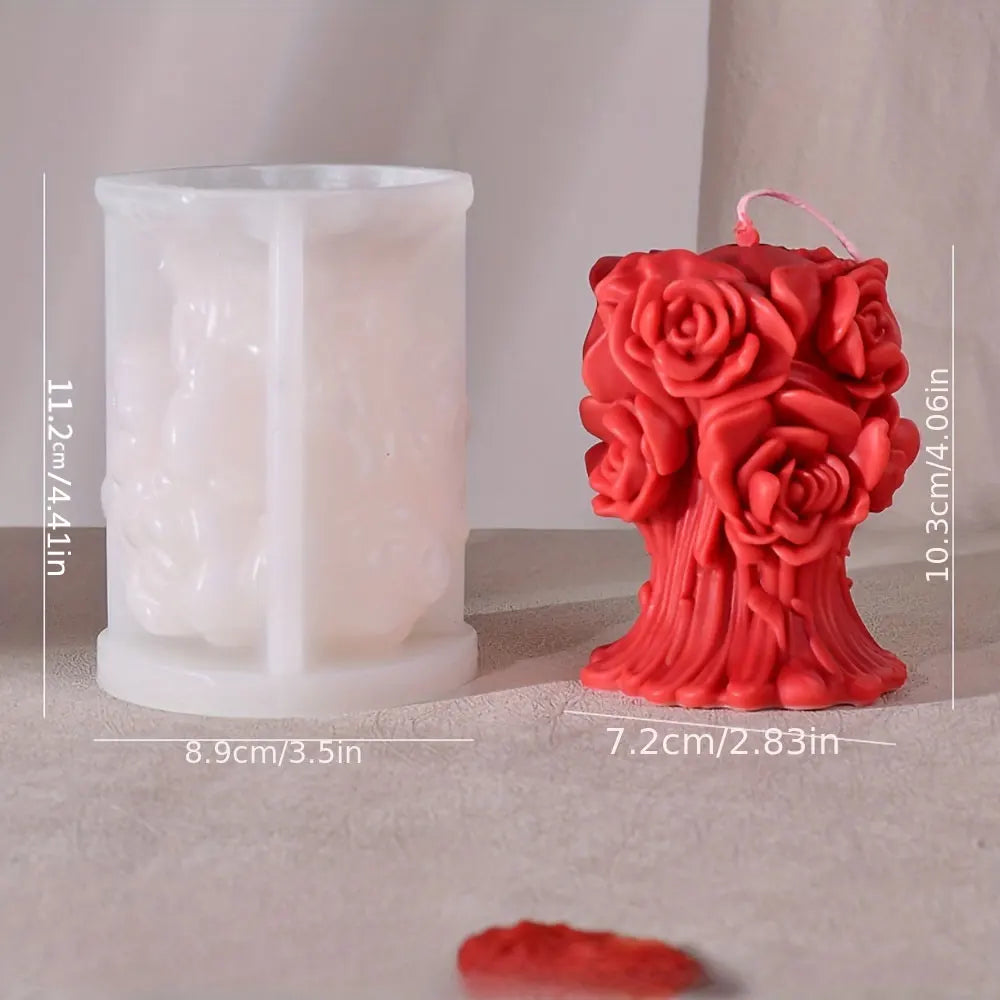 Molde de silicona para jabón de peonía de ratán con forma de columna de flores de rosas románticas para decoración de cenas a la luz de las velas de chocolate para San Valentín