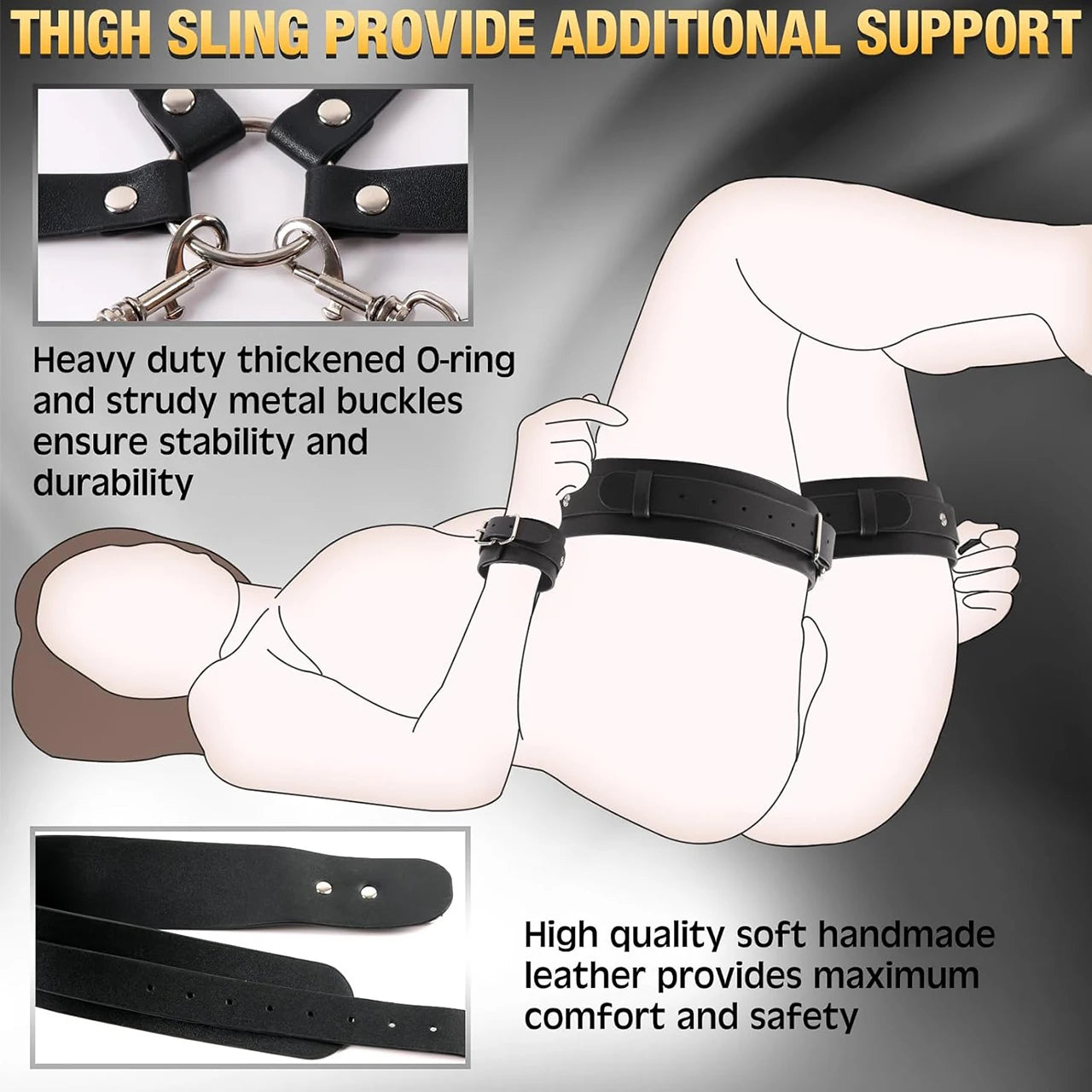 BDSM Sex Bondage Breast Restraints Thigh Sling,Leather Neck to Thigh Chest Restraints Harness Bed Restraints, Sex Toys for Women