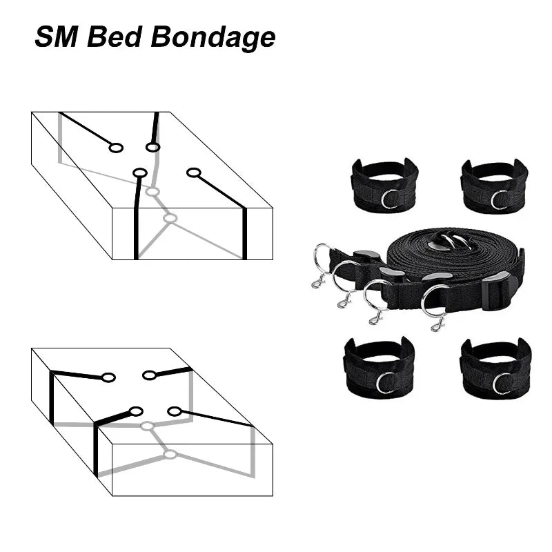 BDSM Bondage Restraint Set for Couples – Adjustable Handcuffs & Ankle Cuffs with Bed Straps,Soft SM Cuffs for Erotic Adult Games