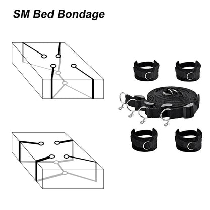 BDSM Bondage Restraint Set for Couples – Adjustable Handcuffs & Ankle Cuffs with Bed Straps,Soft SM Cuffs for Erotic Adult Games