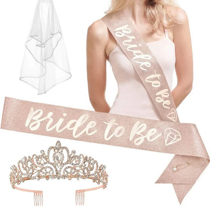 3 Pcs Bachelorette Party Decorations Bridal Shower Crown Bride to Be Sash&Veil for Women Bachelorette Party Gifts