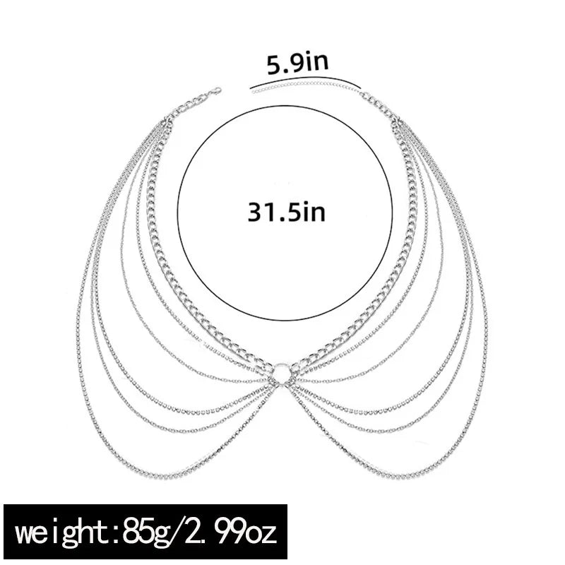 Cadena geométrica sexy para la cintura: flecos de diamantes de imitación en capas, joyería corporal para mujer, accesorio de moda atrevido para vacaciones en la playa, tendencia Y2K
