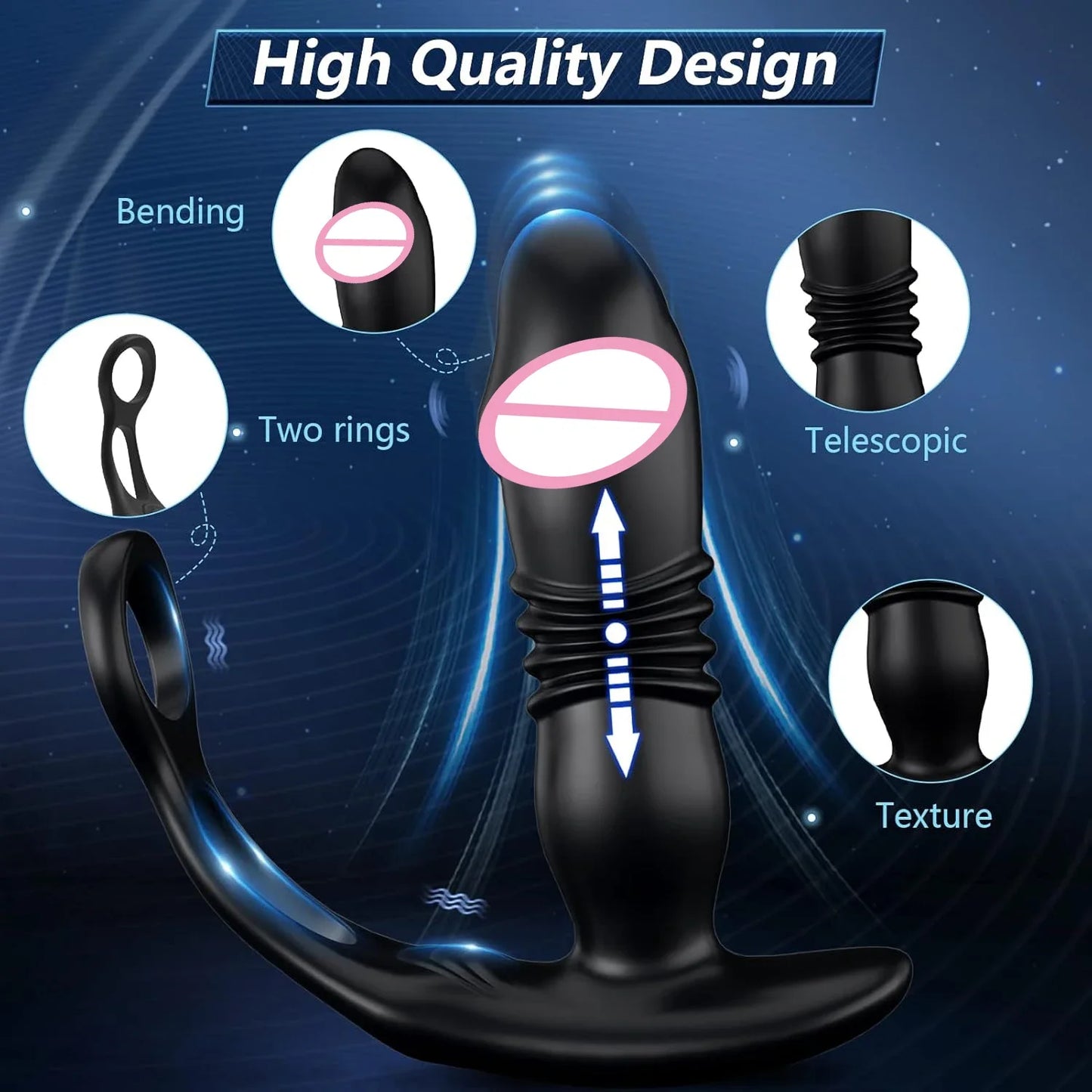 Vibrador telescópico para masaje de próstata masculino, tapón anal, vibrador para retrasar la eyaculación, anillo para el pene, consoladores, juguetes sexuales para hombres homosexuales mayores de 18 años.