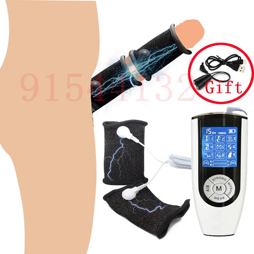 Funda de pene con fibra conductora para electrochoque BDSM, anillos para escroto, estimulación eléctrica, terapia de pene, productos sexuales masculinos para agrandar el pene.