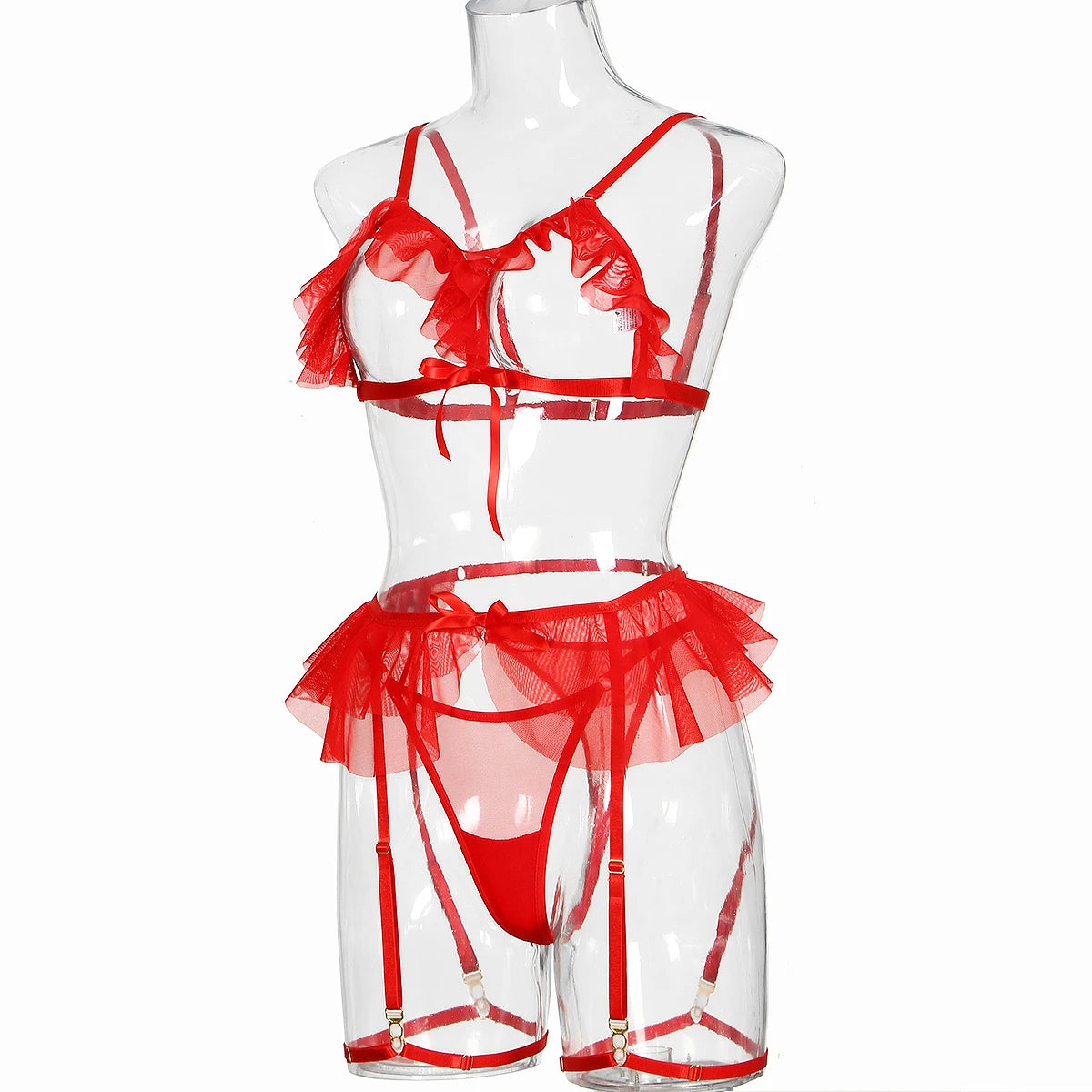 MUZISKAT New 2024 Fashion Durchsichtiges Mesh Fünfteiliges Sexy Skelett Erotische Dessous Set Onlyfan
