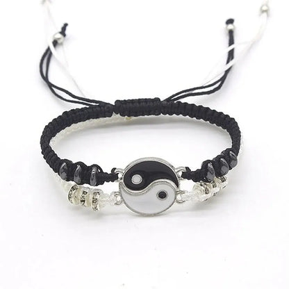Conjunto de 2 joyas para pareja, pulsera de Tai Chi en blanco y negro, cadena ajustable, estilo sencillo, joyería de uso diario.