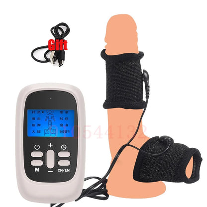 Funda de pene con fibra conductora para electrochoque BDSM, anillos para escroto, estimulación eléctrica, terapia de pene, productos sexuales masculinos para agrandar el pene.
