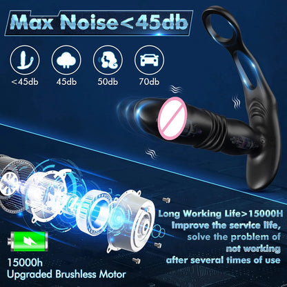 Vibrador telescópico para masaje de próstata masculino, tapón anal, vibrador para retrasar la eyaculación, anillo para el pene, consoladores, juguetes sexuales para hombres homosexuales mayores de 18 años.