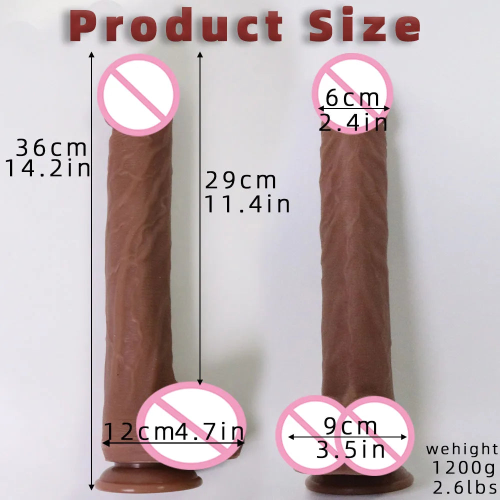 14.2 Inch Realistic Dildo Sex Toy, Huge Thick Dildo Like Skin with Powerful Suction Cup, Hands-Free, Realistic Silicone Sex Toy