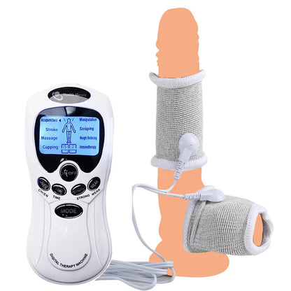 Funda de pene con fibra conductora para electrochoque BDSM, anillos para escroto, estimulación eléctrica, terapia de pene, productos sexuales masculinos para agrandar el pene.