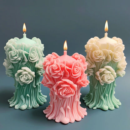 Molde de silicona para jabón de peonía de ratán con forma de columna de flores de rosas románticas para decoración de cenas a la luz de las velas de chocolate para San Valentín