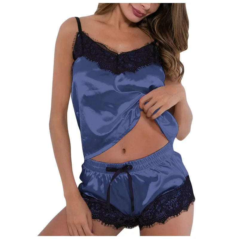 Lingeries Sexy Hot Simulation Silk Lace Underwear Women'S Comfortable Shorts Set Nightwear Sexy Lingerie Sets Thin Pajamas Sets
